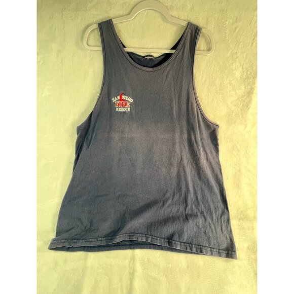 Mens L San Diego Fire Rescue Blue Tank Top Distressed Faded - Picture 1 of 6
